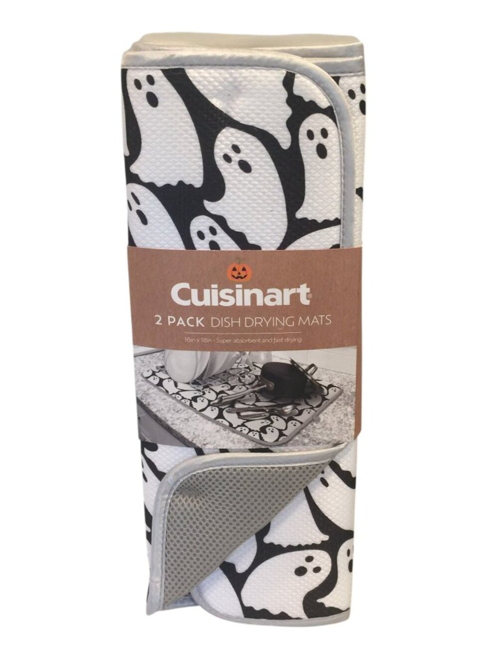 CUISINART Halloween Ghost Drying Dish Mats Set of 2 Black White
